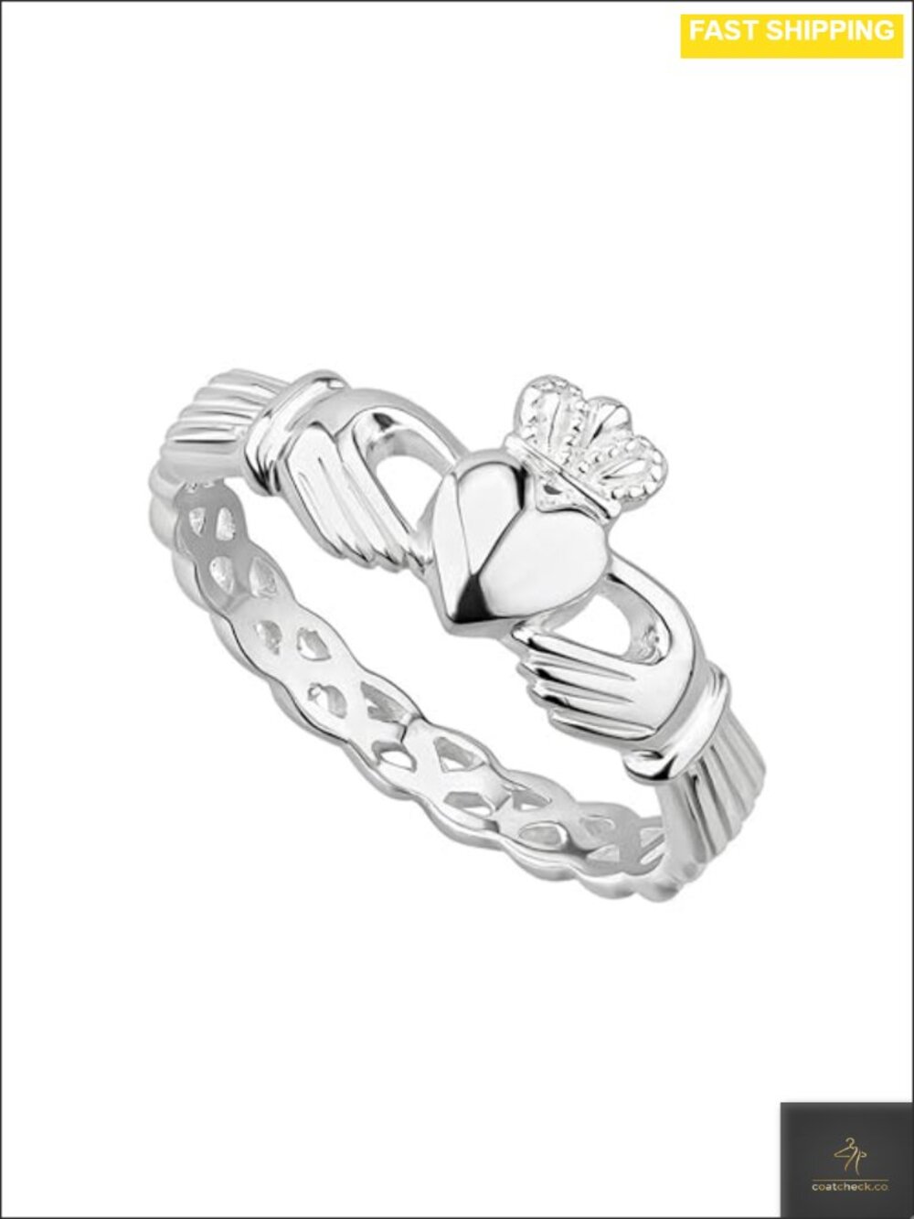 Handmade Irish Claddagh Ring 925 Sterling Silver Braided Band